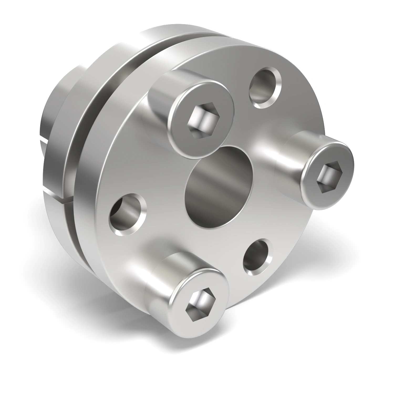 Spannsatz STW69SS-8x15 Edelstahl, Frontalansicht der Stirnseite mit 3 Spannschrauben