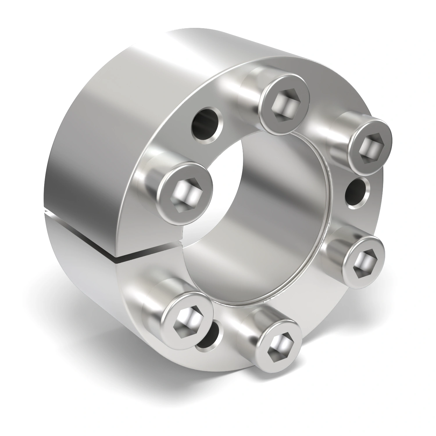 Spannsatz STW71SS-30x55 Edelstahl, Frontalansicht der Stirnseite mit 6 Spannschrauben