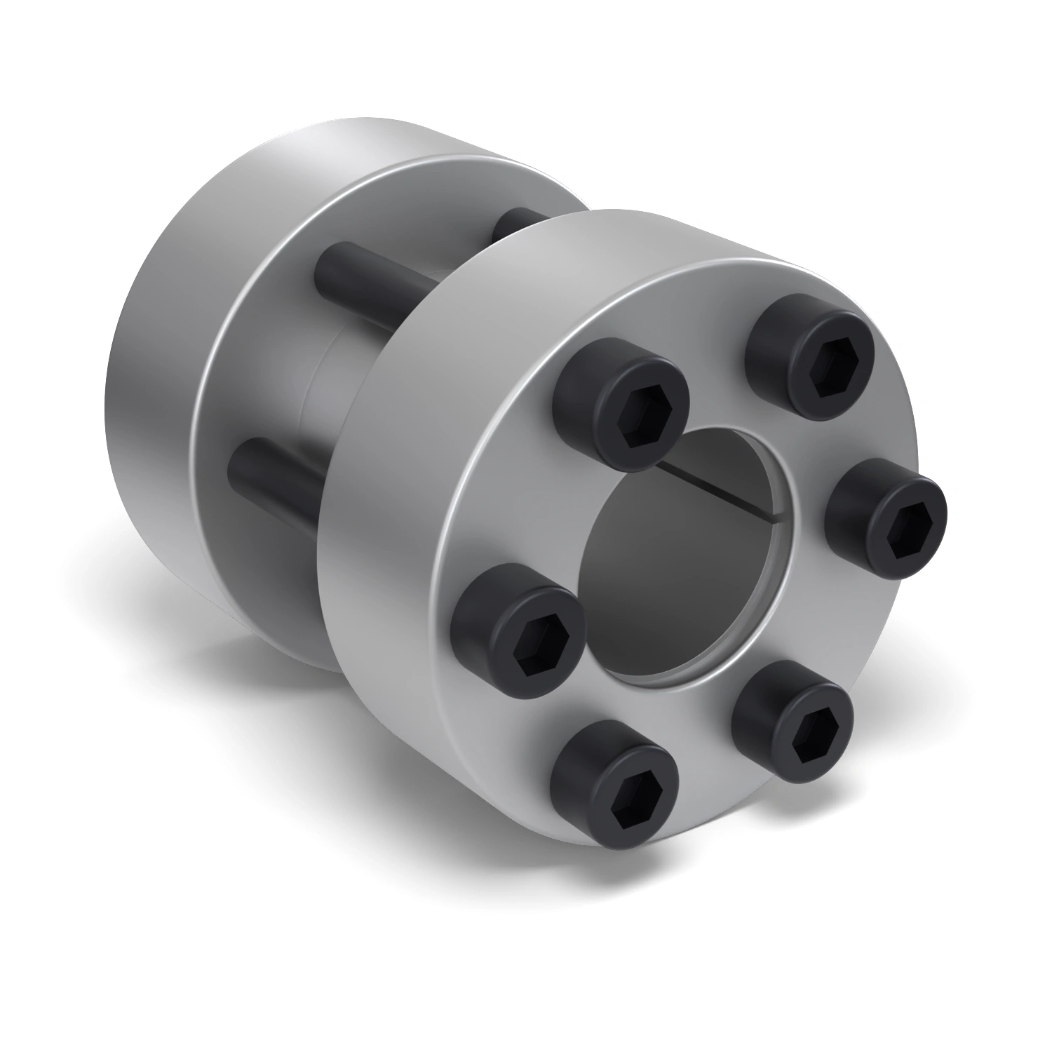 Starre Wellenkupplung STW72-24x55, Frontalansicht der Stirnseite mit 6 Spannschrauben