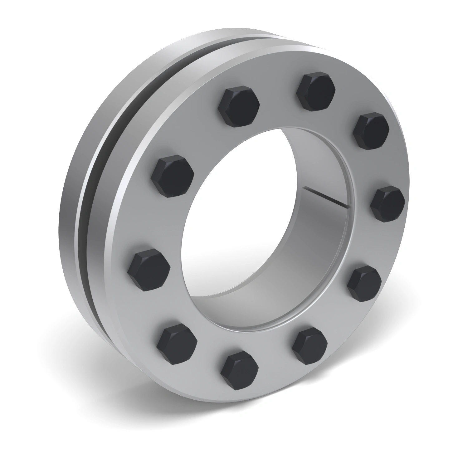 Schrumpfscheibe STW96-62x110, Frontalansicht der Stirnseite mit 10 Spannschrauben