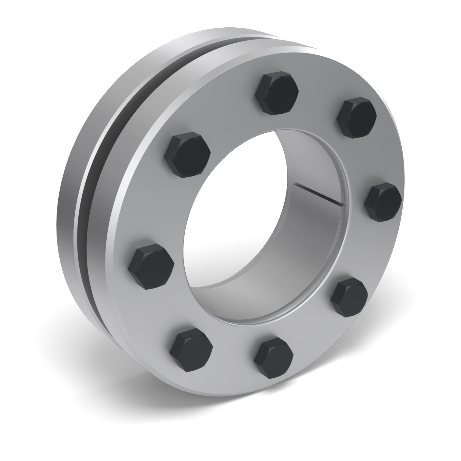 Schrumpfscheibe STW96-55x100, Frontalansicht der Stirnseite mit 8 Spannschrauben