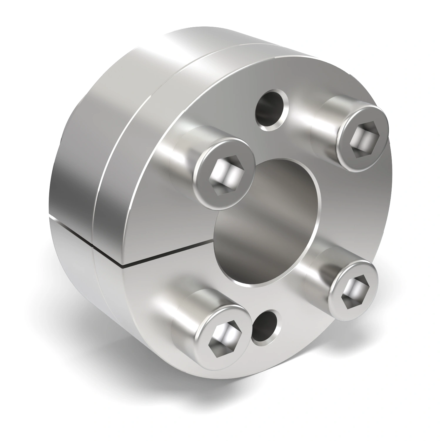 Spannsatz STW27SS-19x27 Edelstahl, Frontalansicht der Stirnseite mit 4 Spannschrauben
