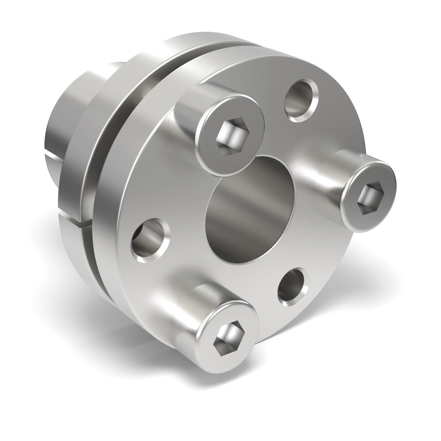 Spannsatz STW69SS-10x16 Edelstahl, Frontalansicht der Stirnseite mit 3 Spannschrauben