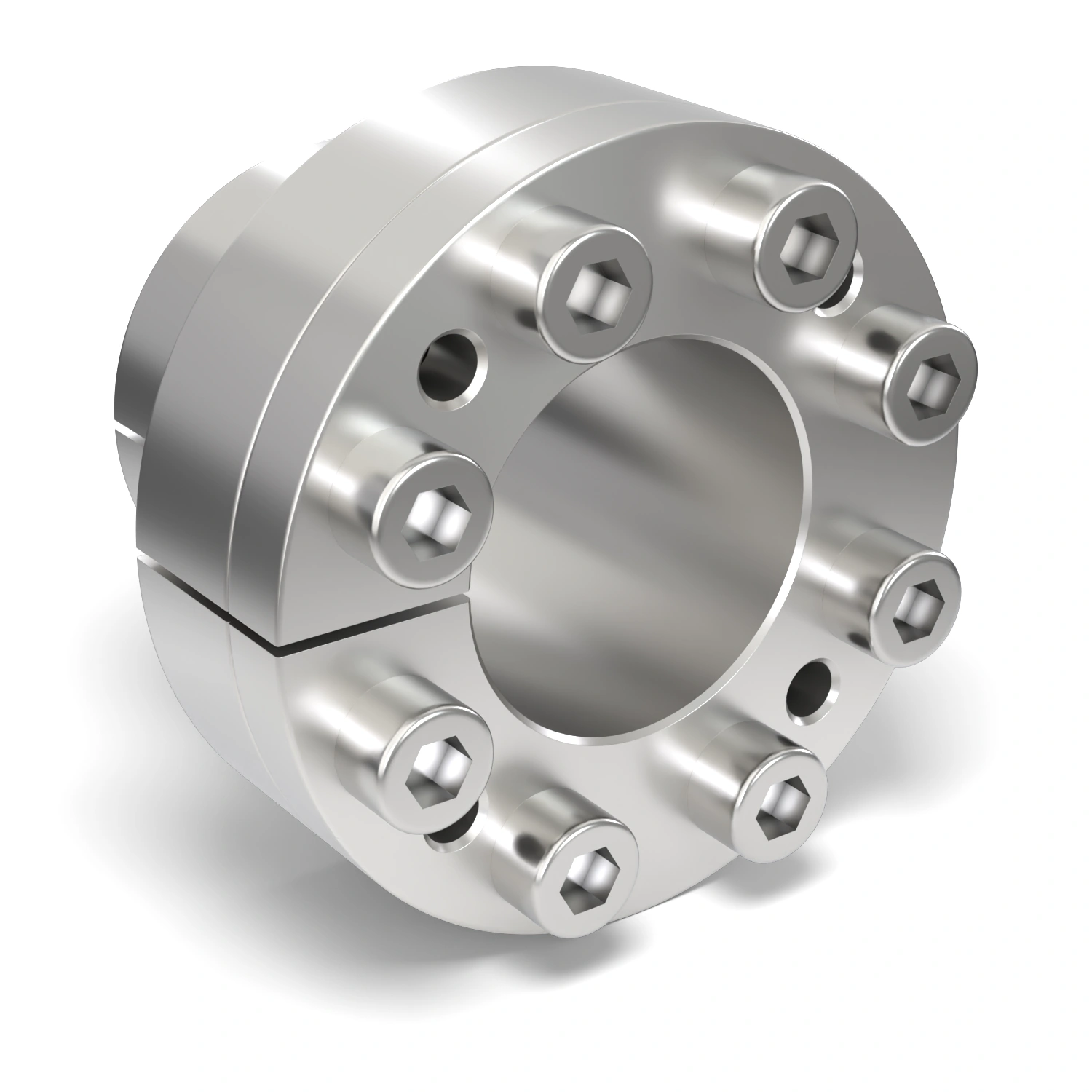 Spannsatz STW27SS-32x43 Edelstahl, Frontalansicht der Stirnseite mit 8 Spannschrauben