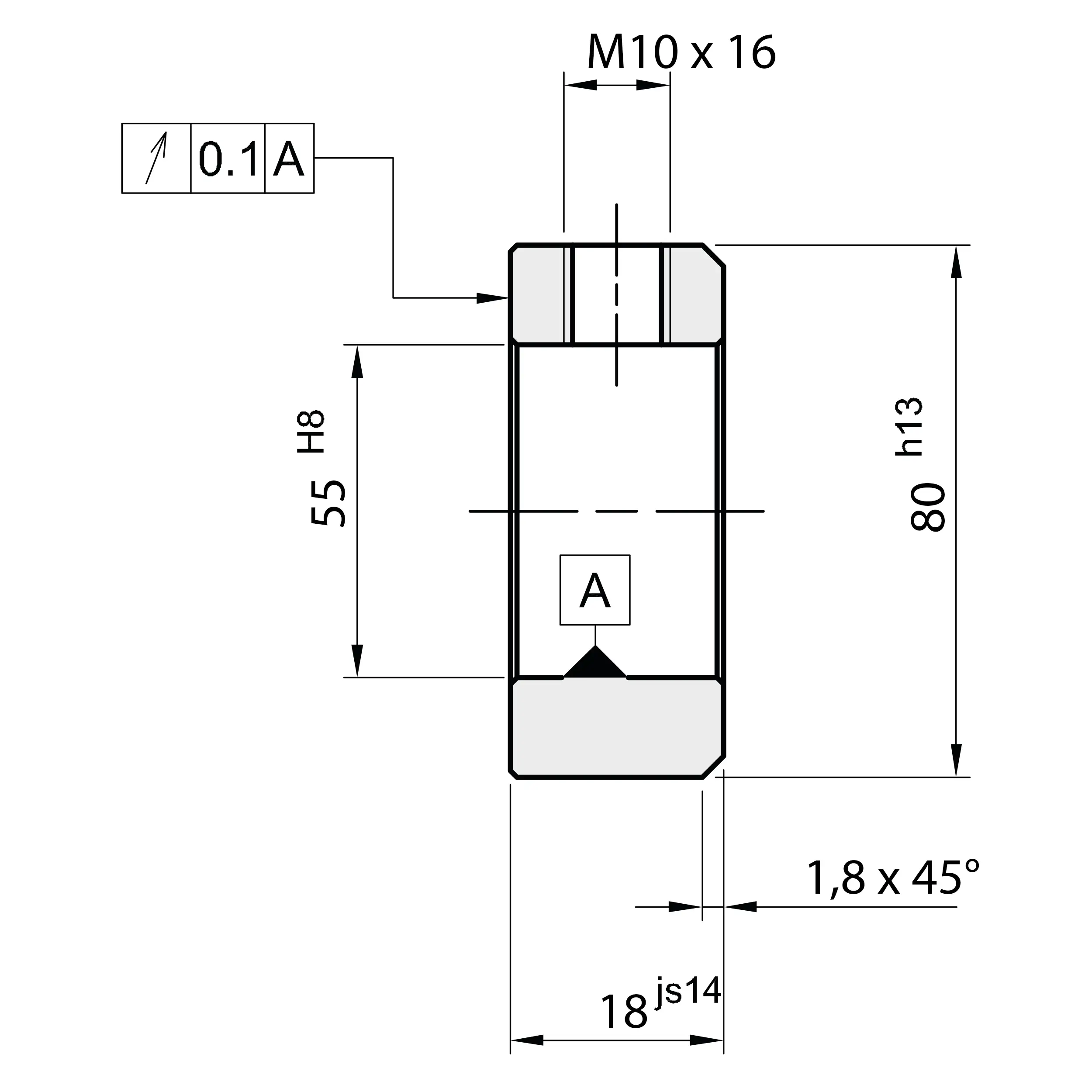 Ma&szlig;skizze Stellring DIN 705 Form A, Innen-&Oslash; 55 mm, Stahl C45