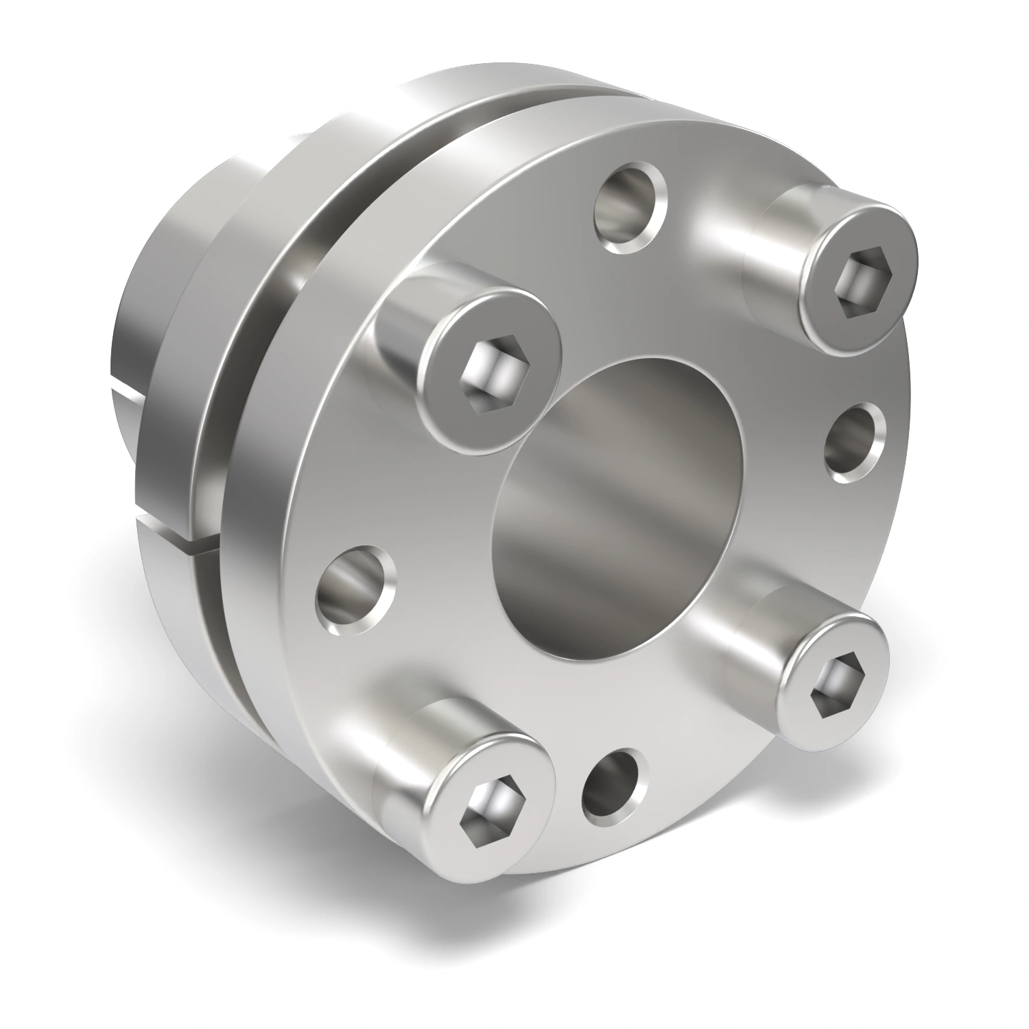 Spannsatz STW69SS-14x22 Edelstahl, Frontalansicht der Stirnseite mit 4 Spannschrauben