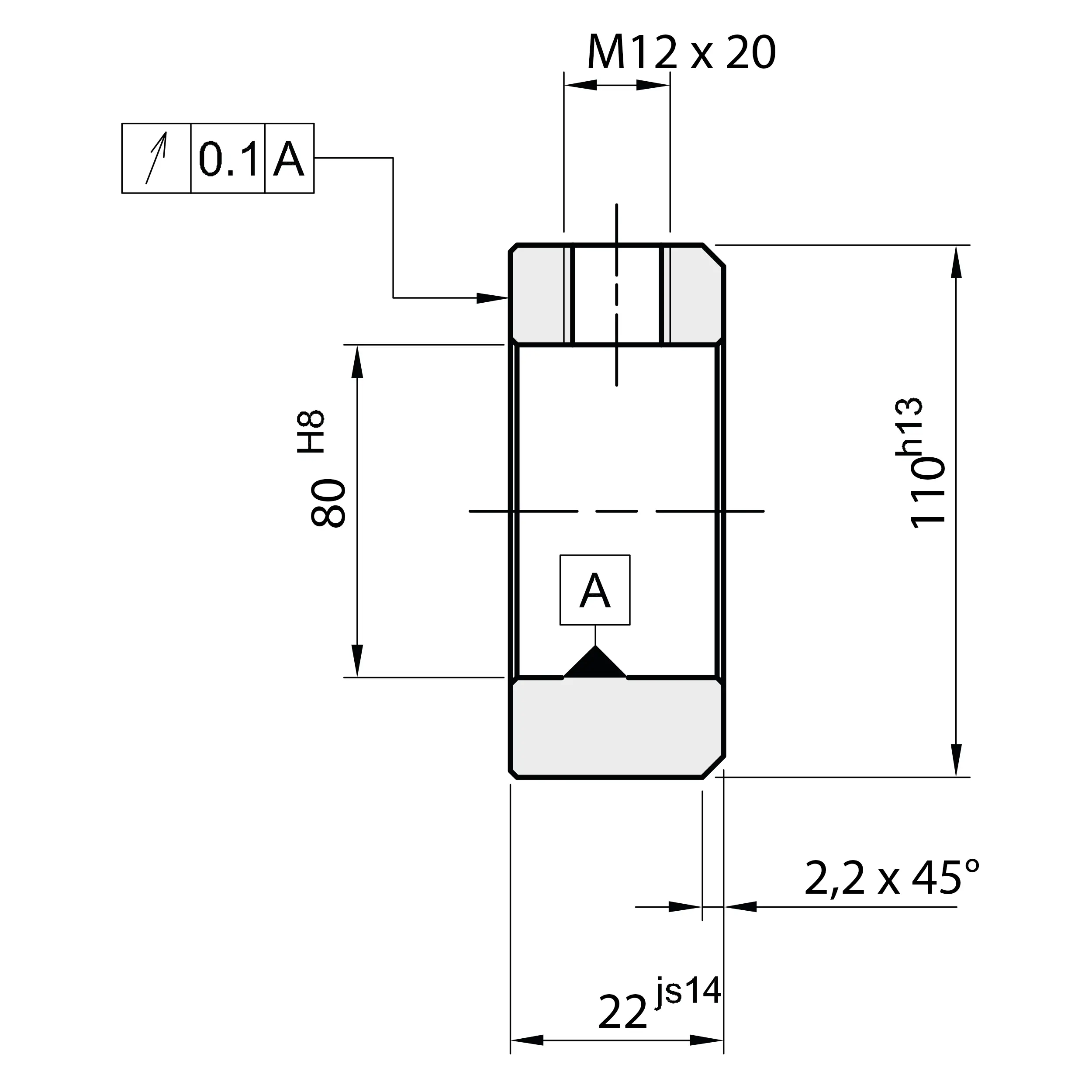 Ma&szlig;skizze Stellring DIN 705 Form B, Innen-&Oslash; 80 mm, Stahl C45