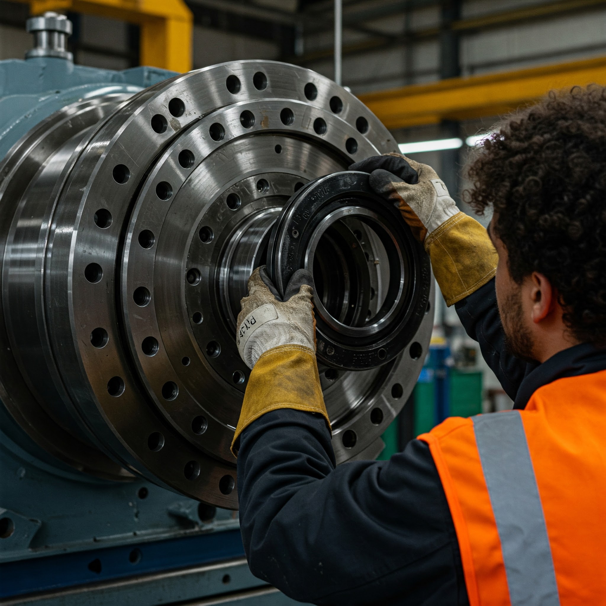 wellendichtring-nbr-viton-einbau Einbau eines NBR Wellendichtrings in eine Industriemaschine, Detailansicht