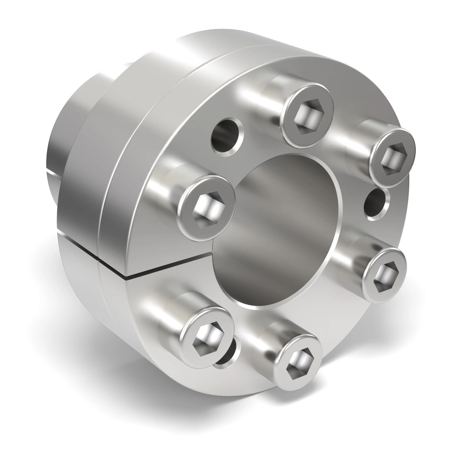 Spannsatz STW27SS-25x34 Edelstahl, Frontalansicht der Stirnseite mit 6 Spannschrauben