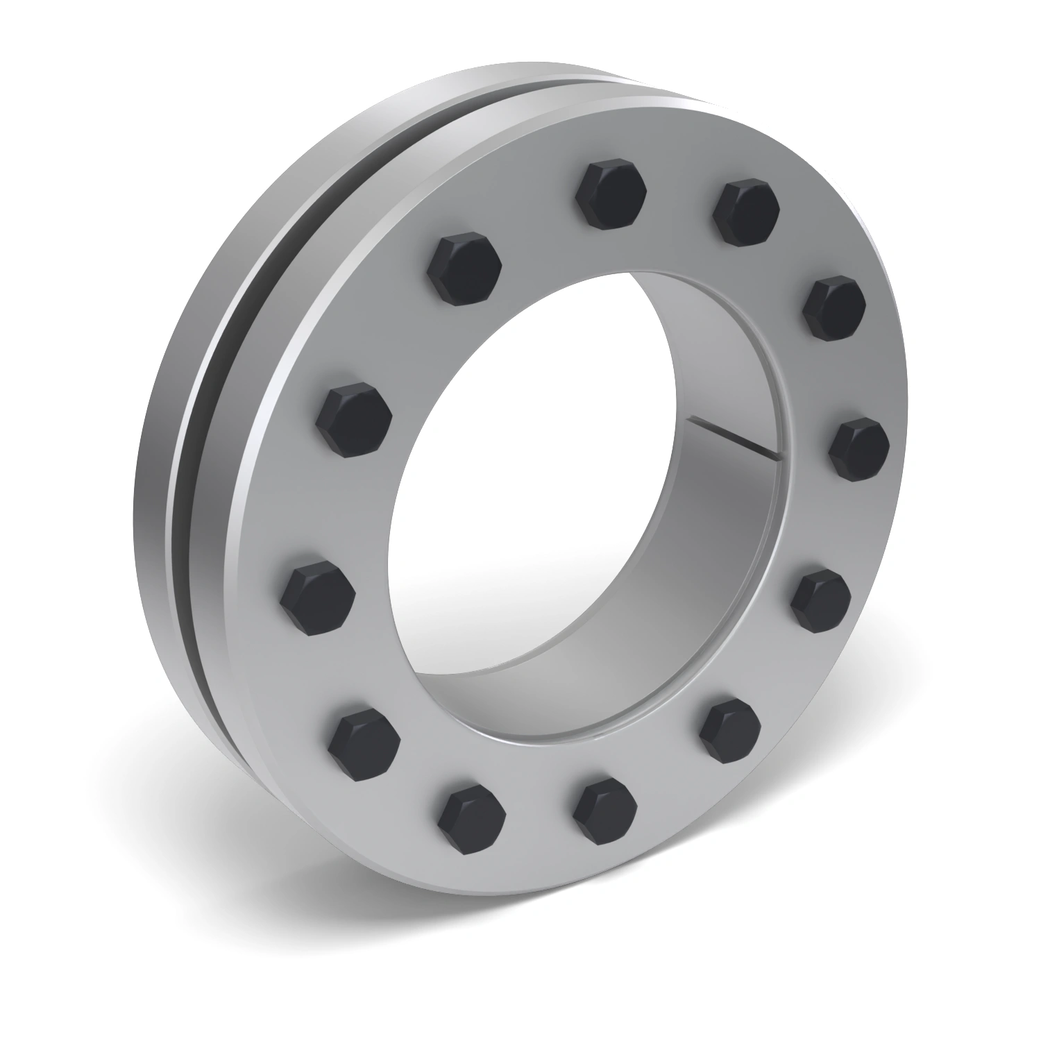 Schrumpfscheibe STW96-155x265, Frontalansicht der Stirnseite mit 12 Spannschrauben