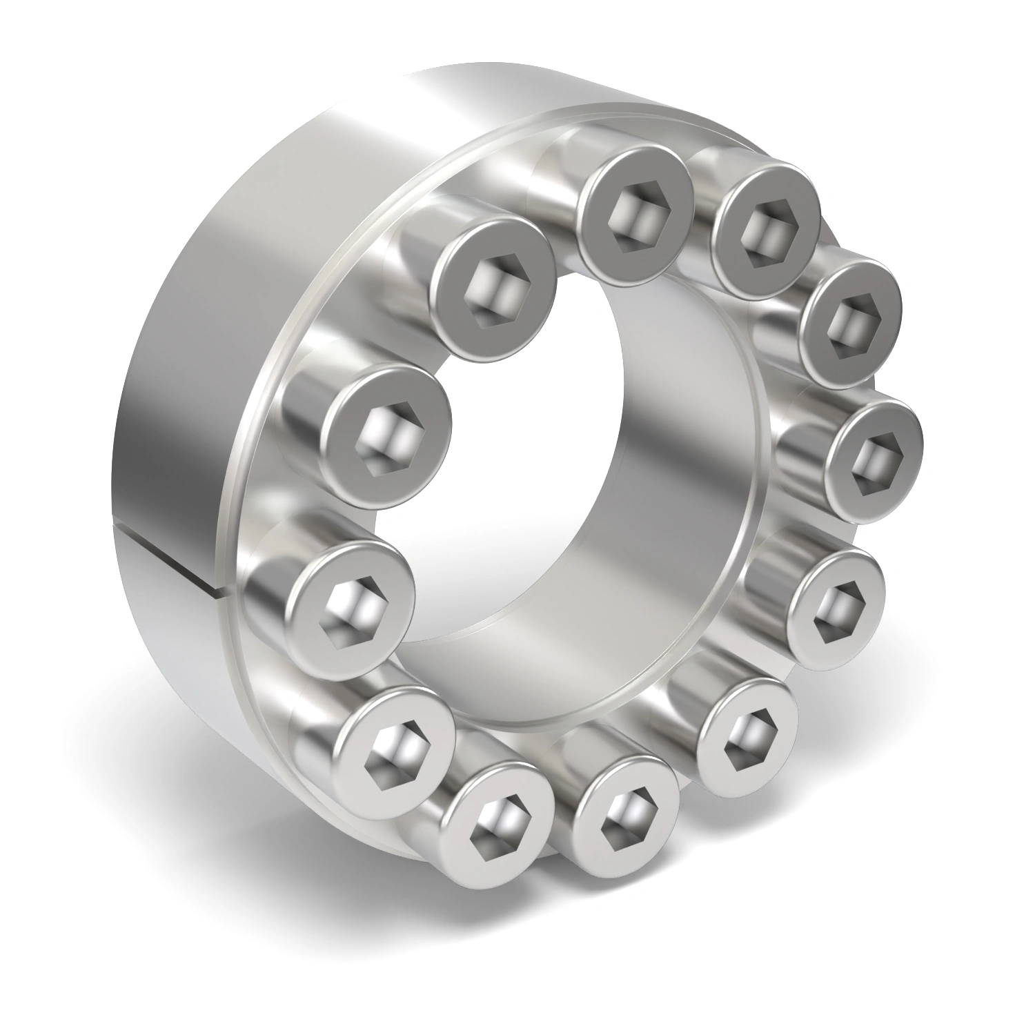 Spannsatz STW60SS-45x75 Edelstahl, Frontalansicht der Stirnseite mit 12 Spannschrauben