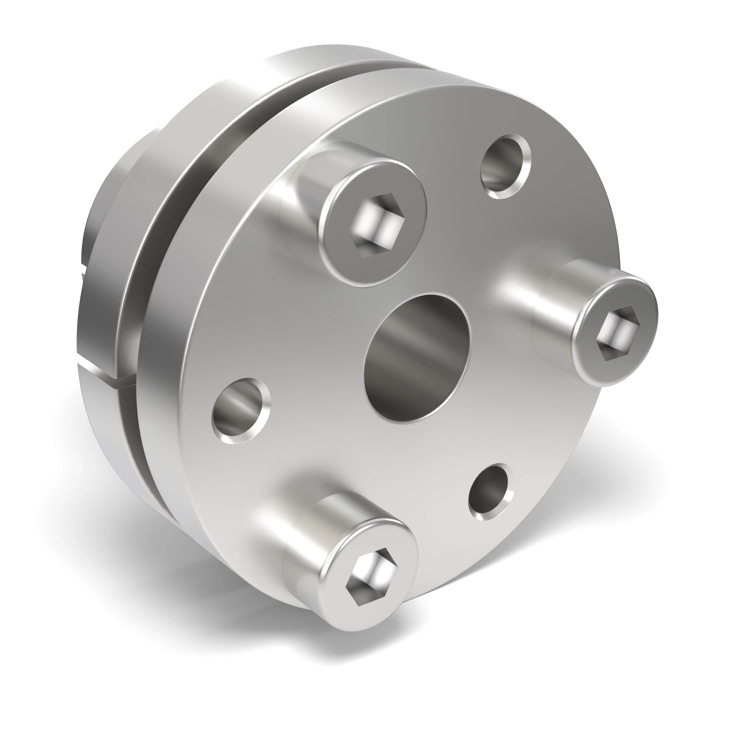 Spannsatz STW69SS-6x14 Edelstahl, Frontalansicht der Stirnseite mit 3 Spannschrauben