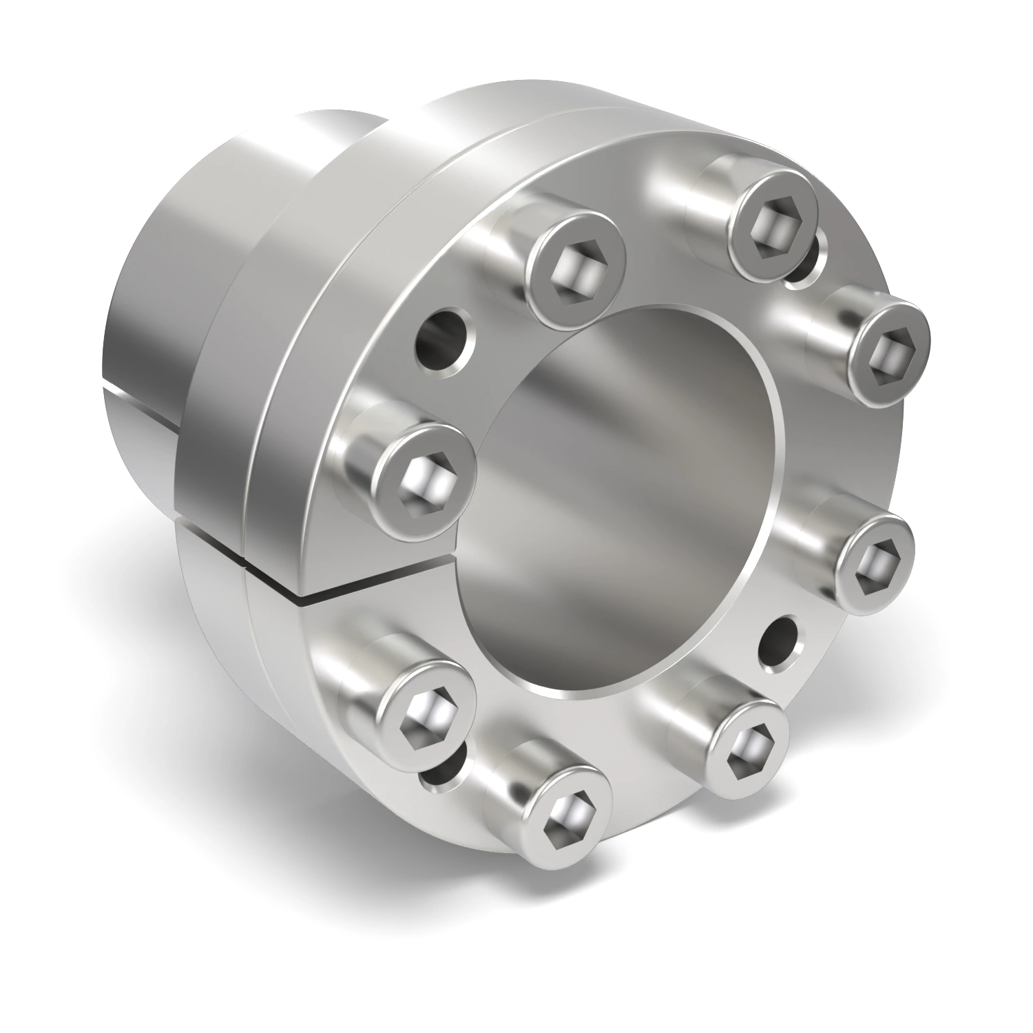 Spannsatz STW27SS-35x47 Edelstahl, Frontalansicht der Stirnseite mit 8 Spannschrauben