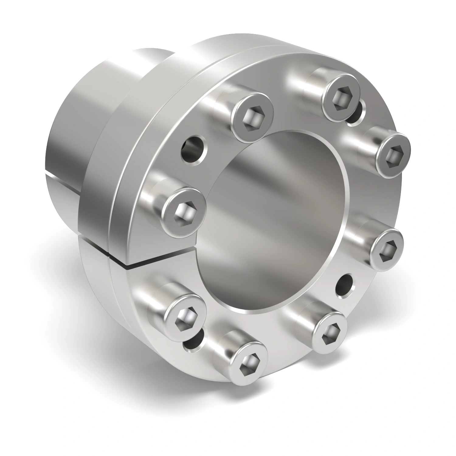 Spannsatz STW27SS-50x65 Edelstahl, Frontalansicht der Stirnseite mit 8 Spannschrauben