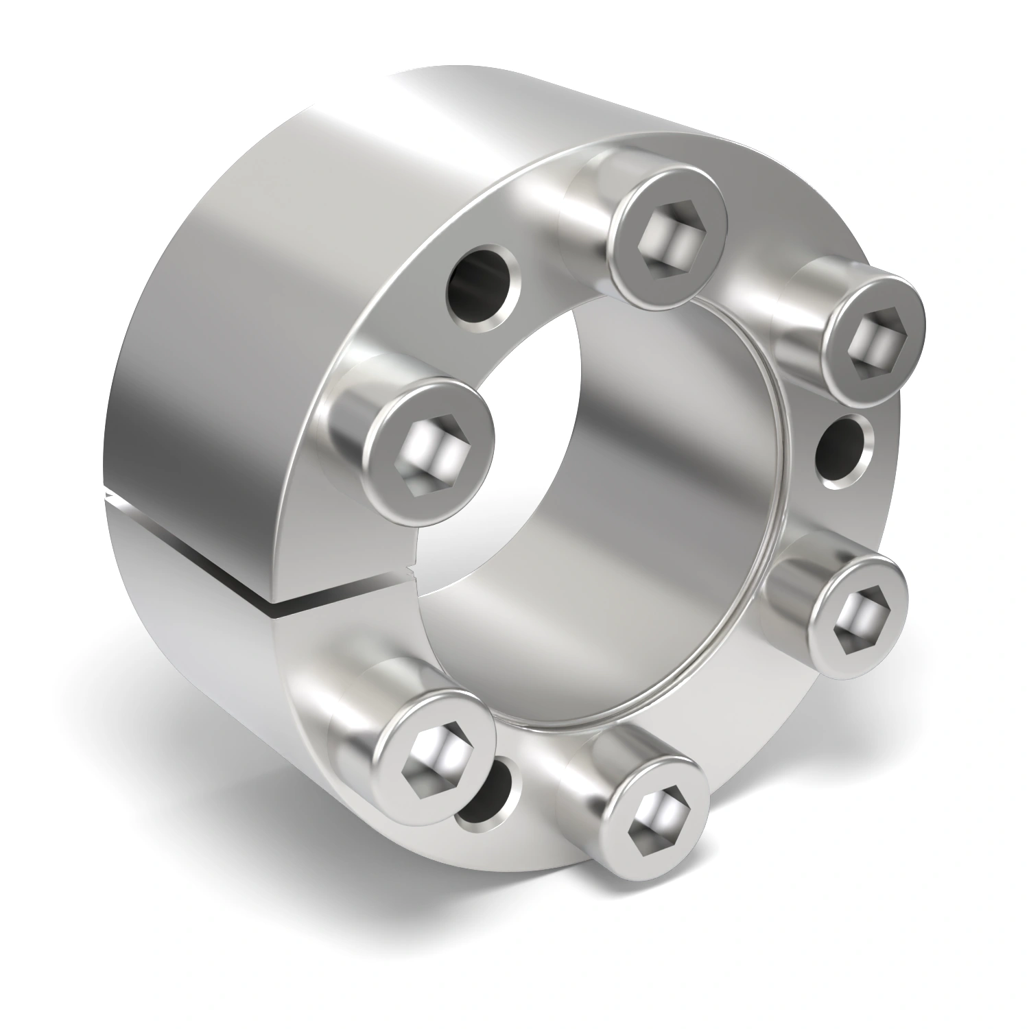 Spannsatz STW71SS-32x55 Edelstahl, Frontalansicht der Stirnseite mit 6 Spannschrauben