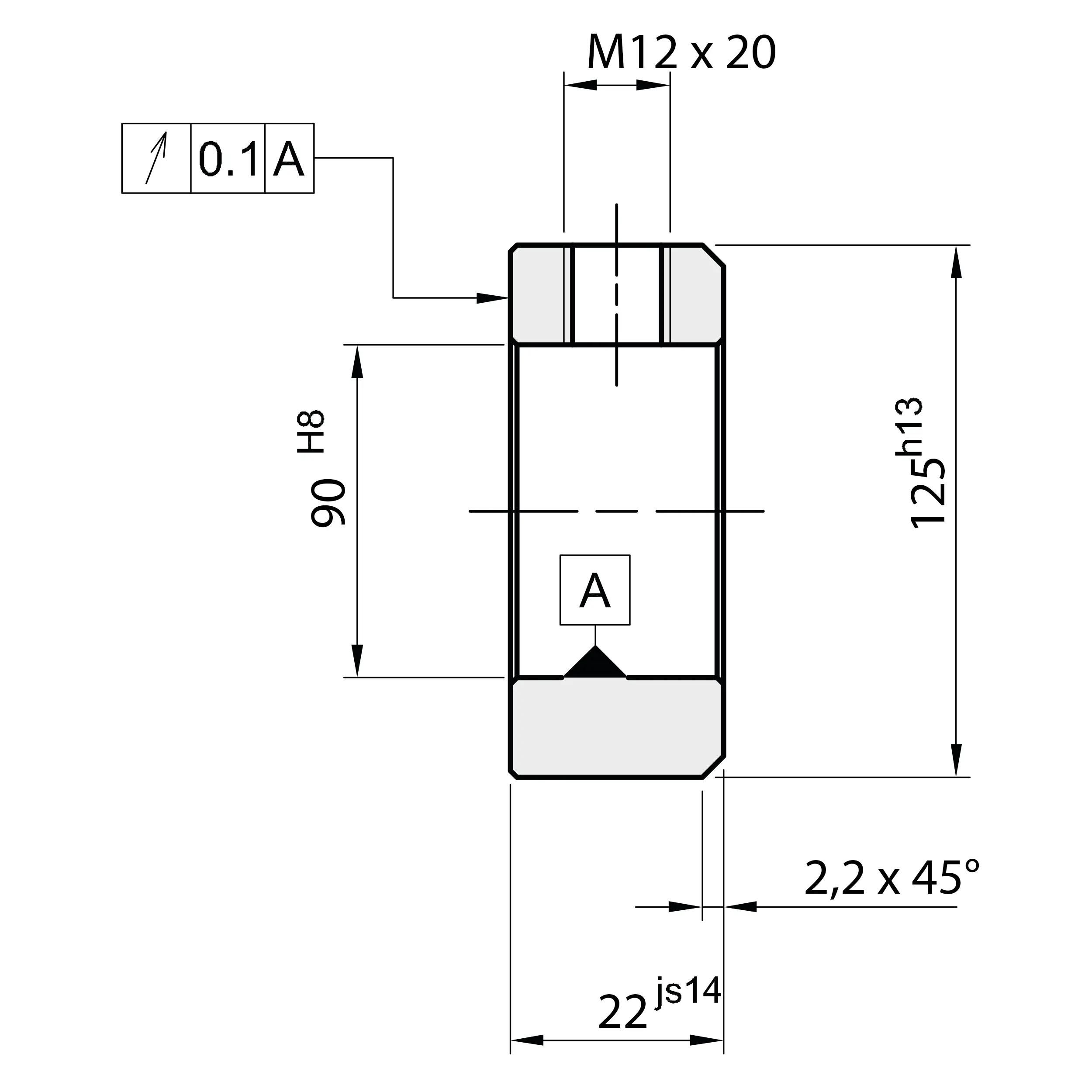 Ma&szlig;skizze Stellring DIN 705 Form B, Innen-&Oslash; 90 mm, Stahl C45